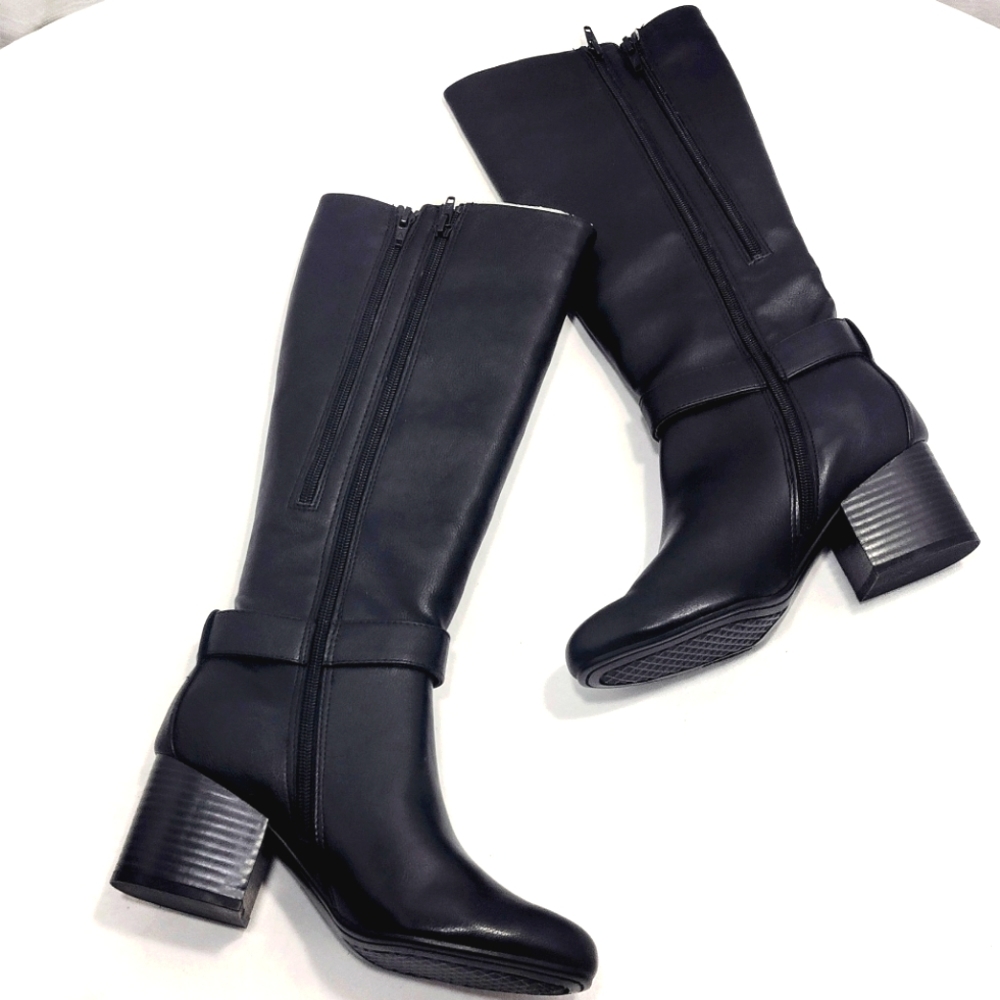 Aerosoles Patience Faux Leather Extended Calf Knee-High Stack Heel Boots - Picture 2 of 15